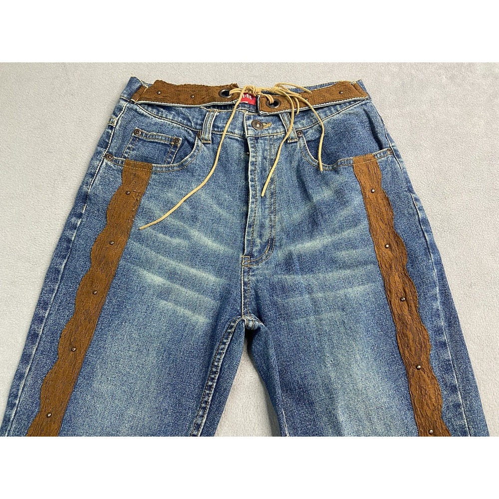 Vintage Y2K Jeans Womens 26 Flare Lace Belted Hippie Boho Festival Stretch Denim - Picture 3 of 8